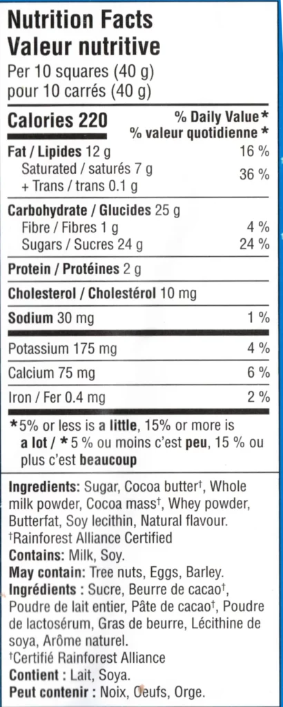Great Value Milk Chocolate Bar Ingredients